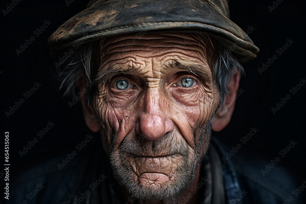 Close up photography of elderly poor sad depressed man with a wrinkled face generated ai modern technology Close up photography of elderly poor sad depressed man with a wrinkled face generated ai modern technology
