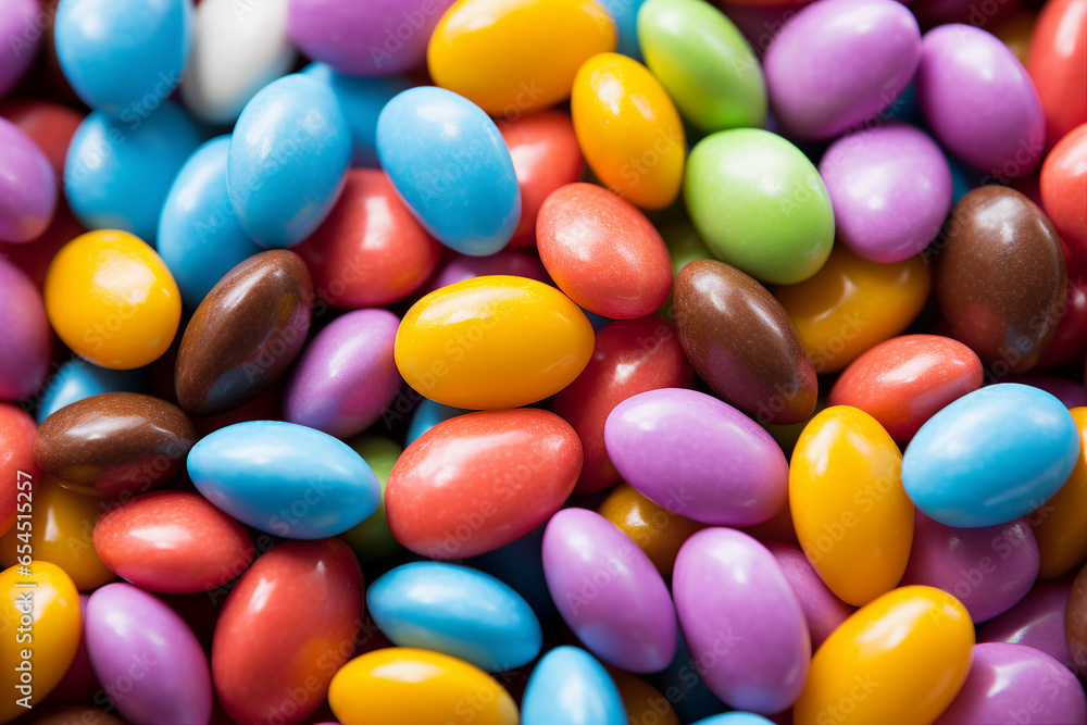 Close up of a pile of colorful chocolate coated candies made with generative AI Close up of a pile of colorful chocolate coated candies made with generative AI
