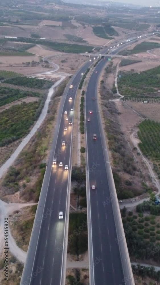 4K Aerial Drone view automobile traffic on the Mersin Viaduct.Turkey. 4K Aerial Drone view automobile traffic on the Mersin Viaduct.Turkey.