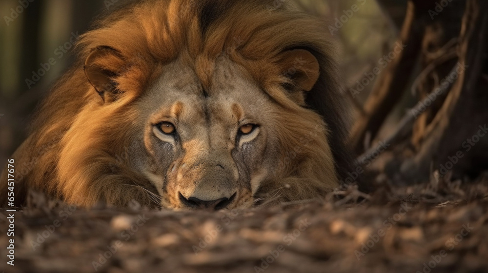 Fototapeta premium Portrait of a lion in bush South Africa