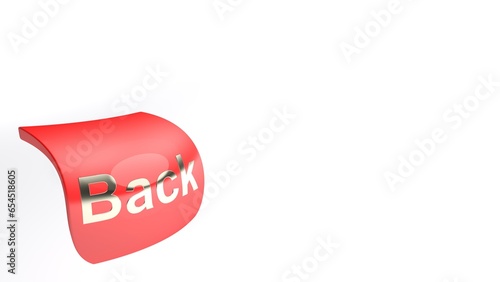 Red icon with back word on the left bottom side of the screen - 3D rendering illustration