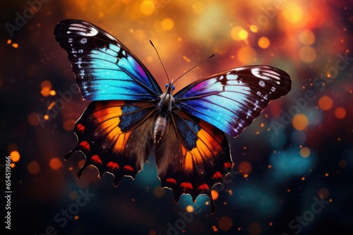 Closeup of a butterfly taking off with colorful wings © PinkiePie