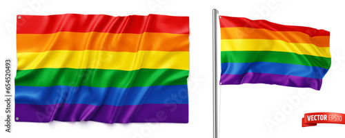 Vector realistic illustration of rainbow flags on a white background.