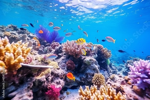 colorful fish swimming around beautiful corals under the sea