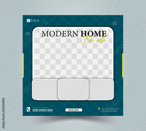 Real estate social media post web banner template, social media post template design, Facebook Post, Instagram Post template, Set of Editable minimal square banner template,