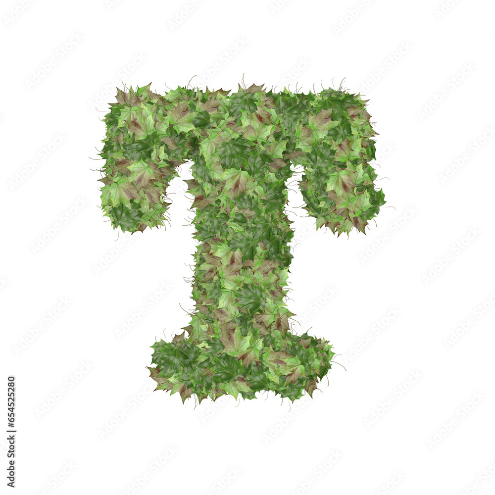 Symbol from autumn green leaves. letter t Symbol from autumn green leaves. letter t