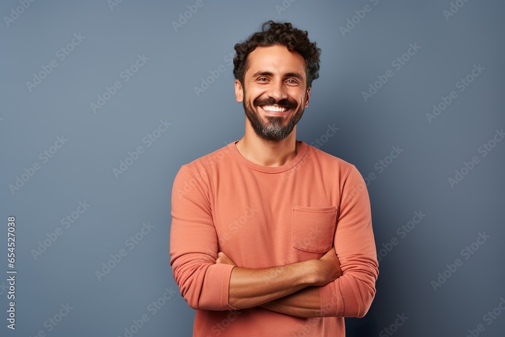 Fototapeta premium Happy Smiling Man: Confident Businessman Standing with Crossed Arms, Beauty, Joy, and Authenticity