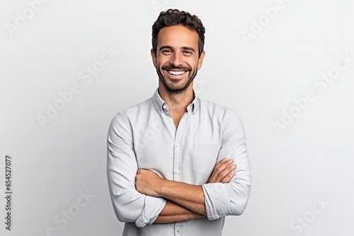 Happy Smiling Man: Confident Businessman Standing with Crossed Arms, Beauty, Joy, and Authenticity