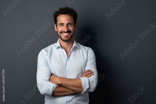 Happy Smiling Man: Confident Businessman Standing with Crossed Arms, Beauty, Joy, and Authenticity