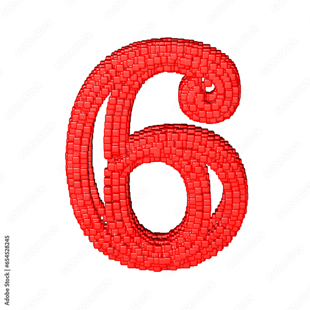 Symbol made of red cubes. number 6 Symbol made of red cubes. number 6
