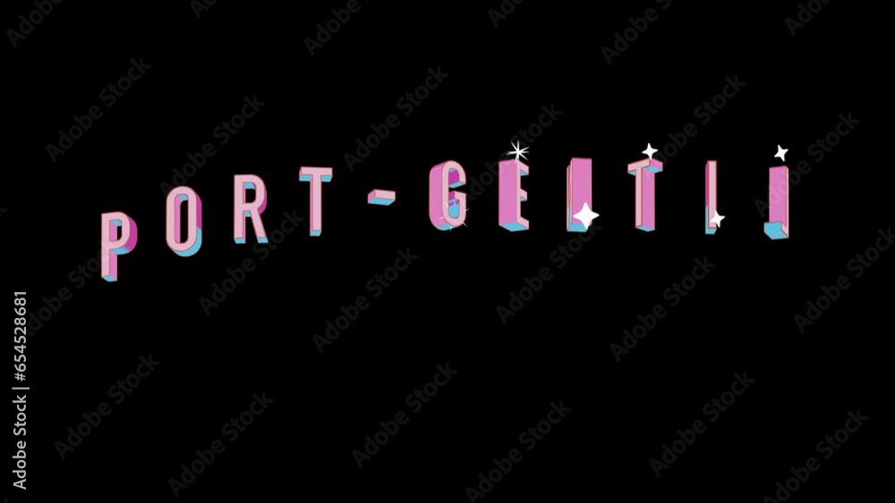 Bright letters jump merrily in the inscription PORT-GENTIL city. Retro. Alpha channel black. Looped from frame 120 to 240, Alpha BW at the end Bright letters jump merrily in the inscription PORT-GENTIL city. Retro. Alpha channel black. Looped from frame 120 to 240, Alpha BW at the end