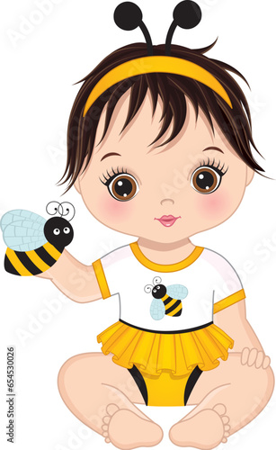 Vector Cute Little Baby Girl with Bee