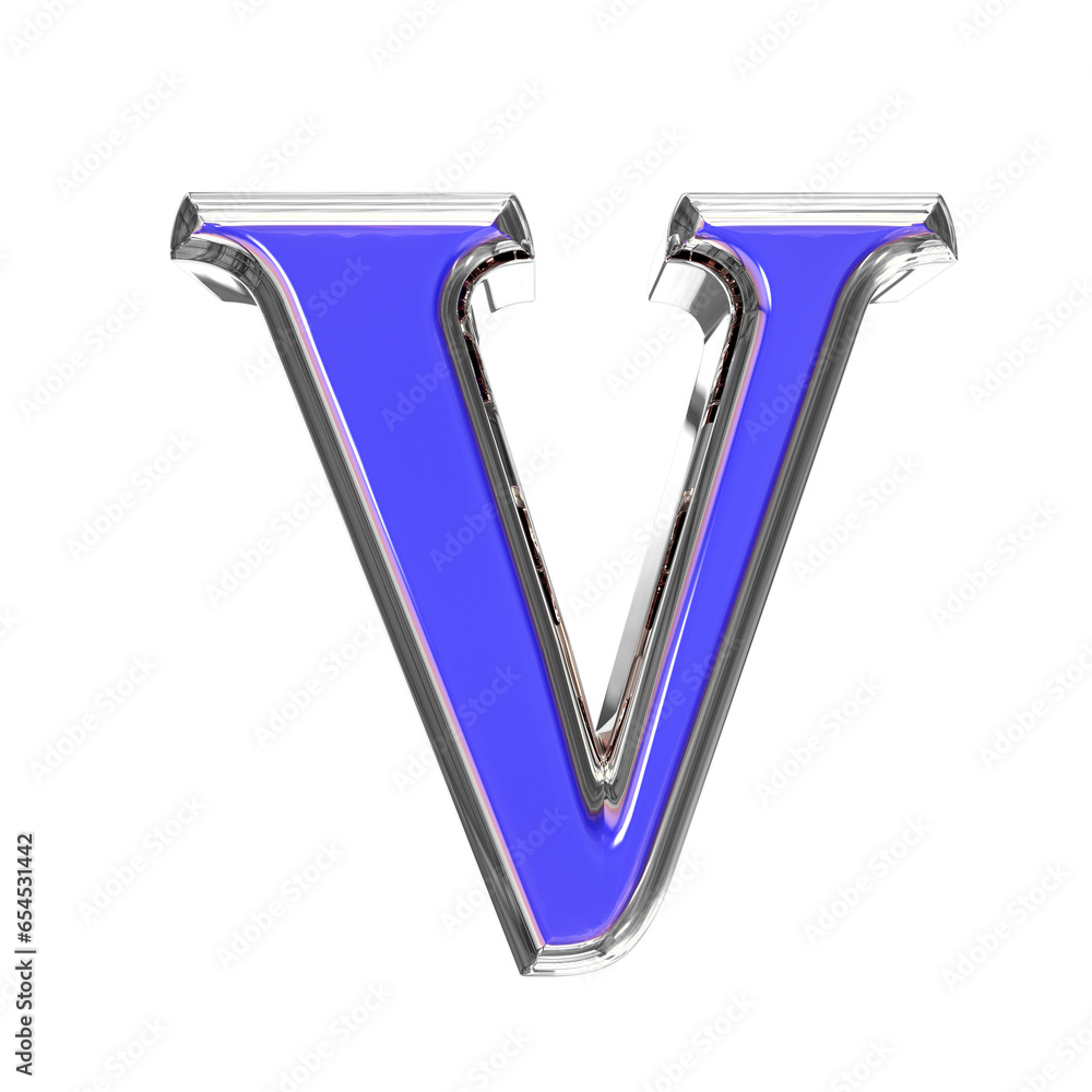 Blue symbol in a silver frame. letter v Blue symbol in a silver frame. letter v