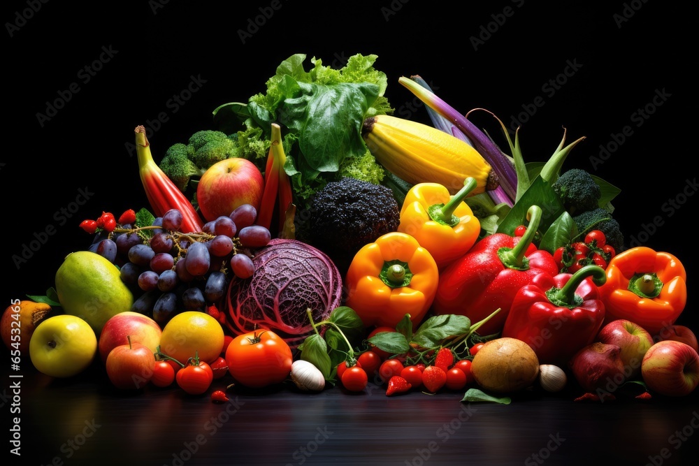 Colorful composition of fresh vegetables and fruits Colorful composition of fresh vegetables and fruits