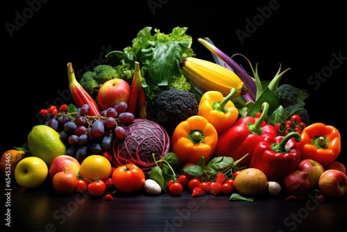 Colorful composition of fresh vegetables and fruits 