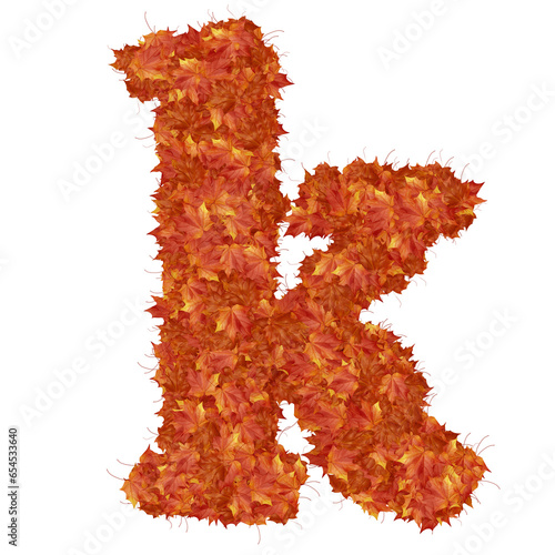 Symbol from autumn redheaded leaves. letter k