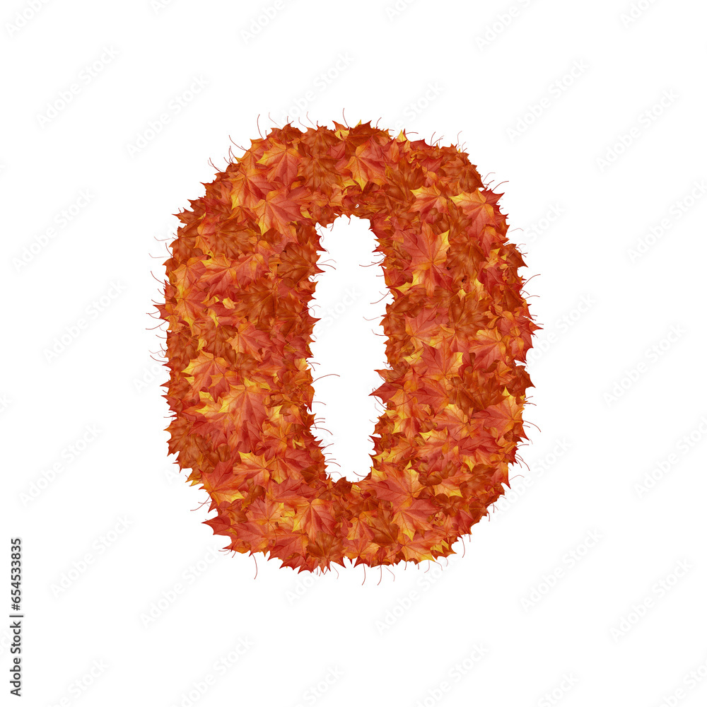 Symbol from autumn redheaded leaves. letter 0