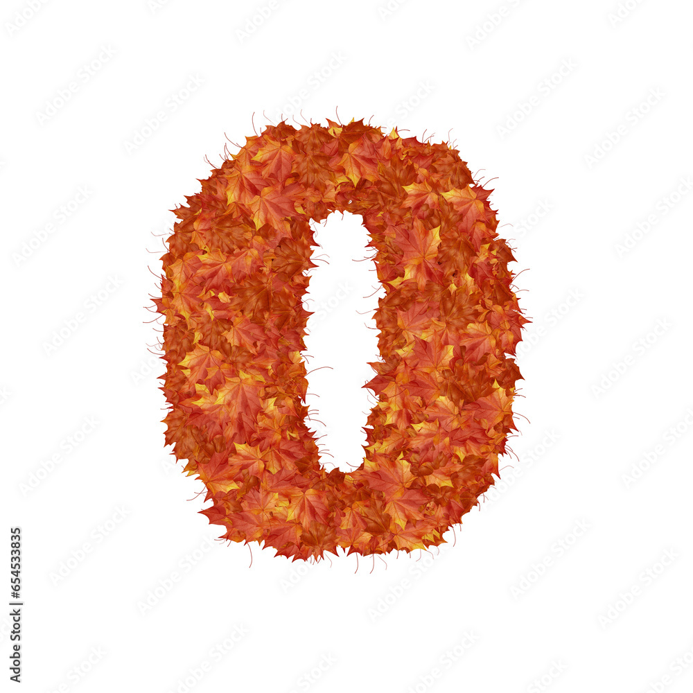 Symbol from autumn redheaded leaves. letter 0 Symbol from autumn redheaded leaves. letter 0
