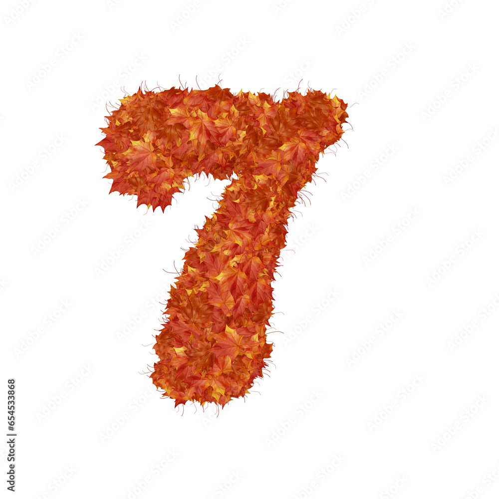 Symbol from autumn redheaded leaves. number 7 Symbol from autumn redheaded leaves. number 7