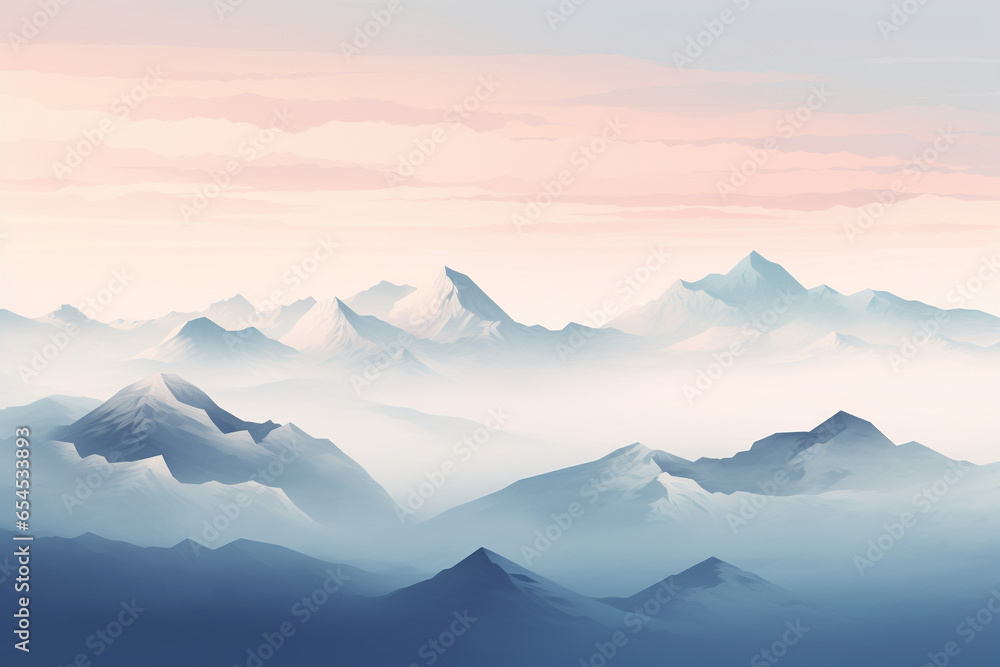 Snowy Mountaintops Against A Muted Evening Sky