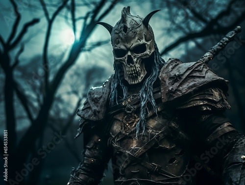 Ancient Fear: Draugr, the Undead Warrior Norse mythology, Rises in Foggy Graveyard – Ideal for Horror Game Artwork and Promotions, Horror and Fantasy Themes