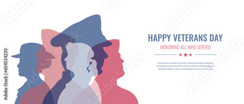Happy Veterans Day.Banner with silhouettes of soldiers and space for text.November 11.Vector illustration.
