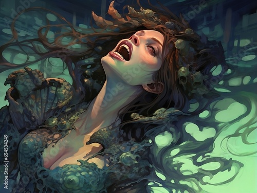 Siren's Song: Mermaid of Bewitching Beauty and Malevolent Nature Echoing Through the Deep Sea – Perfect for Dark Fantasy and Mythology Themes