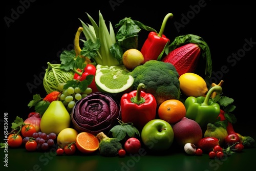 Colorful composition of fresh vegetables and fruits 