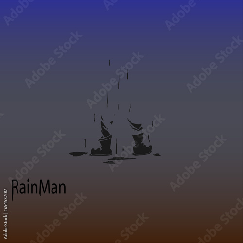 Screensaver background abstract art rain man.
A man's visible shoes are washed by raindrops