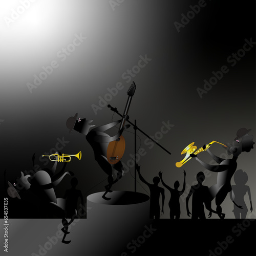 Jazz blues band performing in the dark
