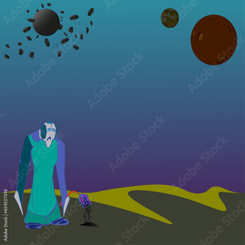 Dragging alien Nibs with a mysterious flowing flower on an unknown planet