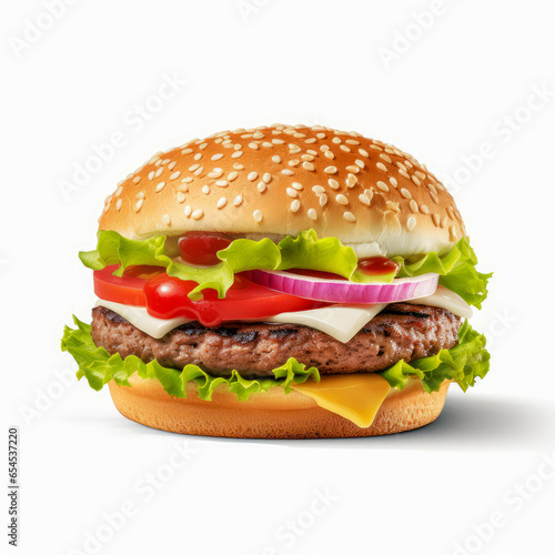 Very colorful burger on white background © PolacoStudios