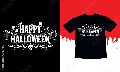 Halloween horizontal banner with vector logo. The inscription with ominous tree branches, bats and a pretty witch on a background of the full moon.