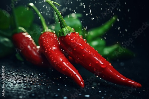 Red pepper, hot, chili pepper Capsicum annuum pungent spice. The flavor tastes sharp and burning . Vitamins organica eco . photo