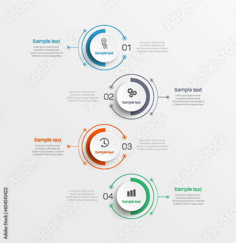 Infographic template with 4 options, steps, workflow, process chart. Can be used for workflow layout, diagram, annual report, web design, steps or processes 