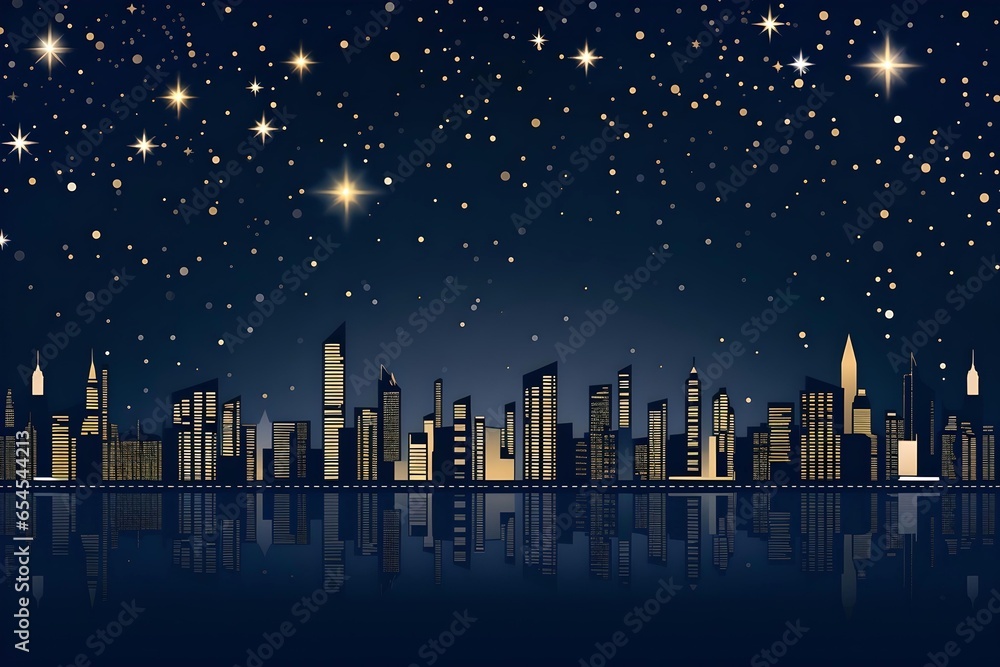 Fototapeta premium Starry Christmas in the Modern City: Urban Night Skyline