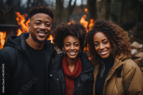 African American family standing outside and smiling to the camera