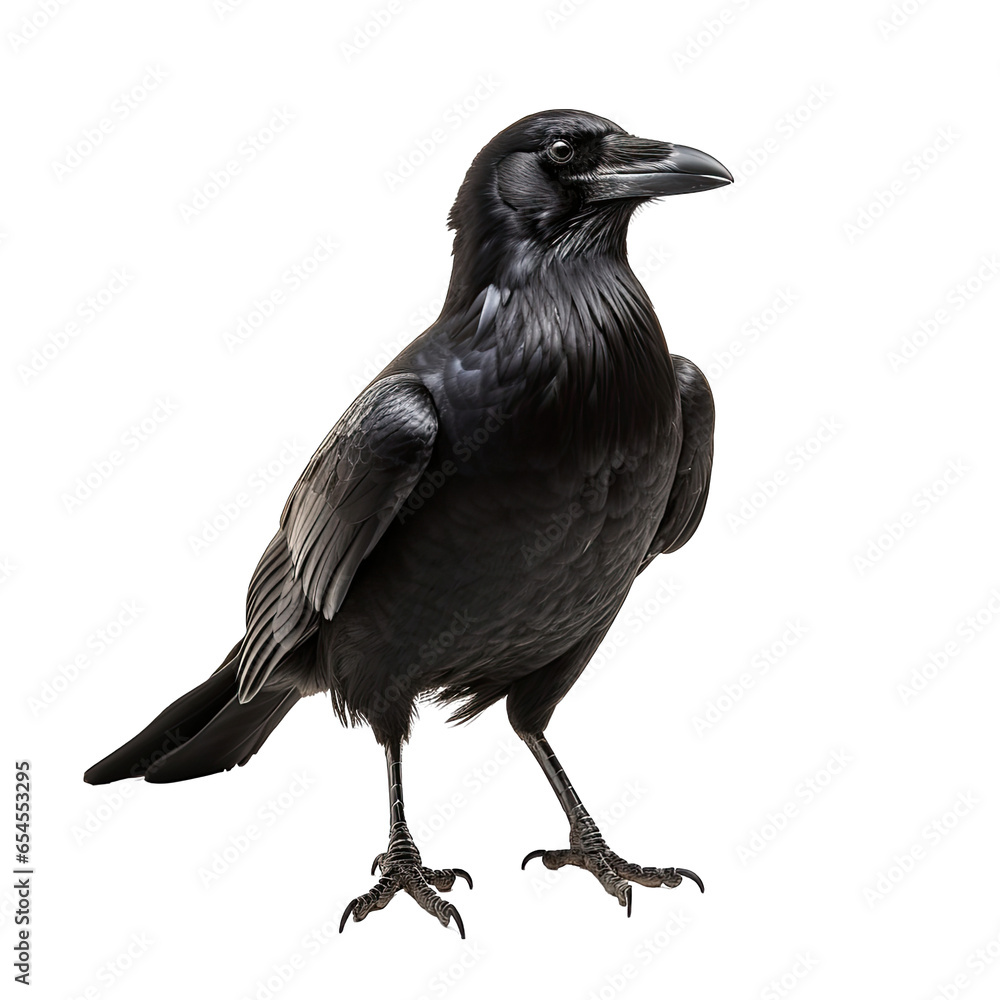 Fototapeta premium A black bird perched on a white floor