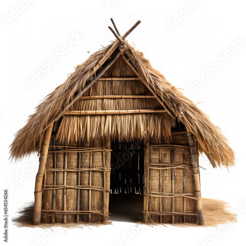 tribal thatched house png ,traditional thatched hut house isolated on transparent background ,generative ai photo