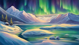 Awe-Inspiring Aurora: Polar Lights Landscape Illustration