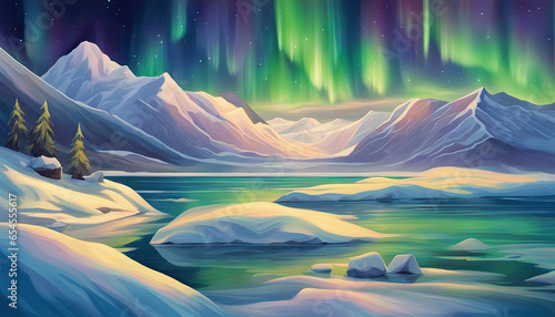 Awe-Inspiring Aurora: Polar Lights Landscape Illustration