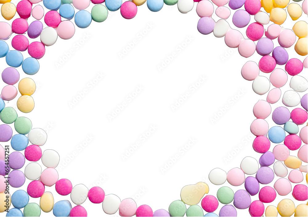 A colorful candy-covered white circle