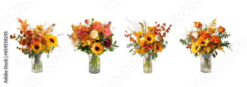 set of flower bouquet on white background PNG. flowers in a glass cup. #654558245