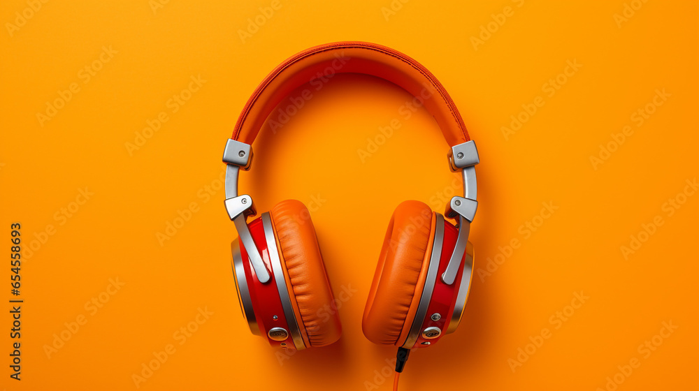 Top View of Headphones on an Orange Background | Music | Audio Device Top View of Headphones on an Orange Background | Music | Audio Device