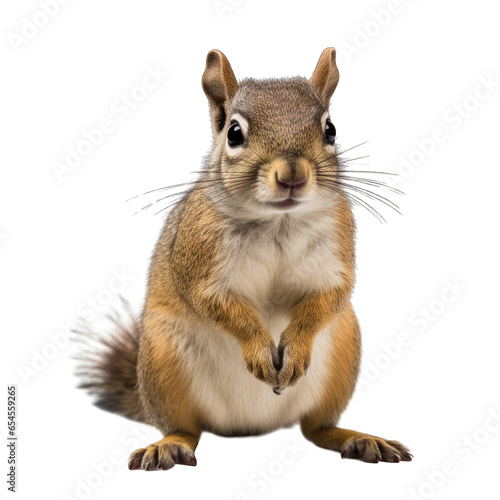 A cute squirrel up close on a white background photo