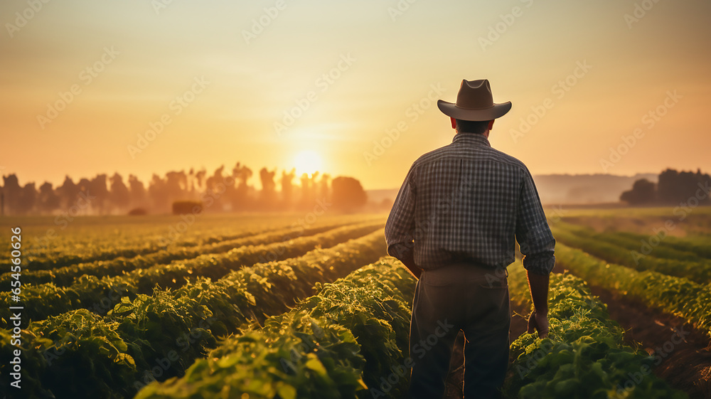 one man farmer stand in the agricultural field one man farmer stand in the agricultural field