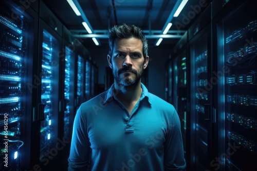 Portrait of man while running servers in a data center