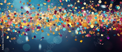 Party banner  confetti trickles down from above  abstract background  colourful celebration design