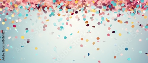 Party banner, confetti trickles down from above, abstract background, colourful celebration design