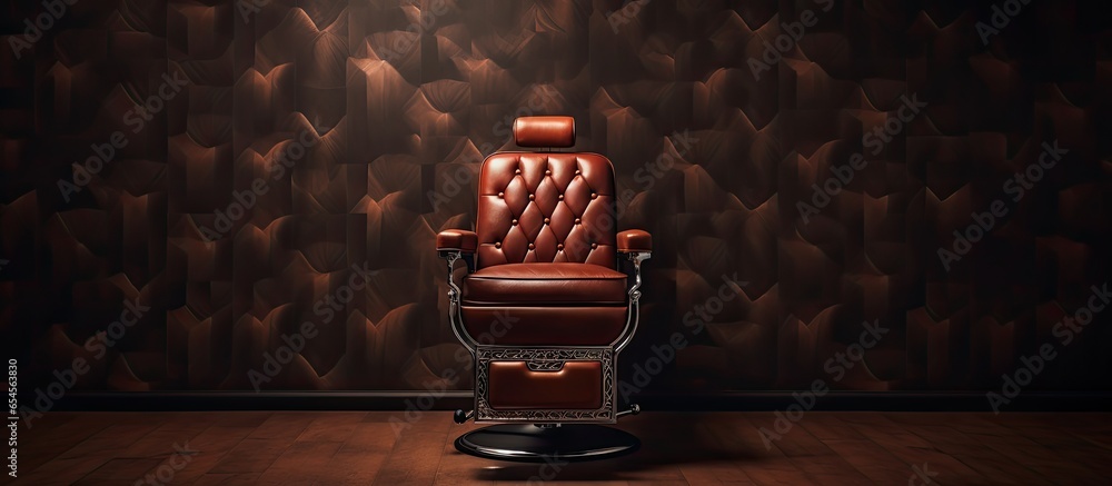 Vintage barber chair on brown background with a stylish and barbershop